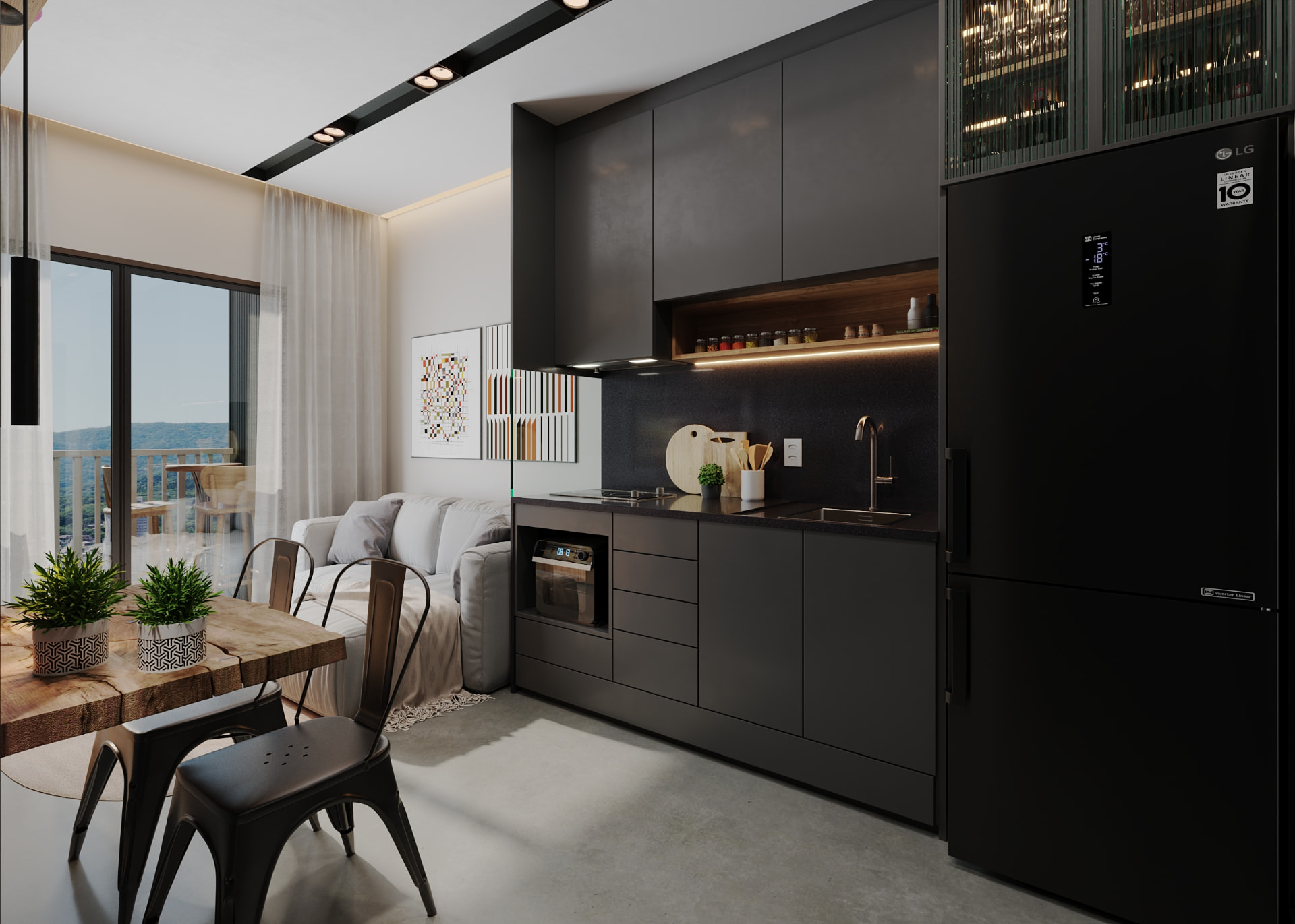 Living integrado de um dos apartamentos